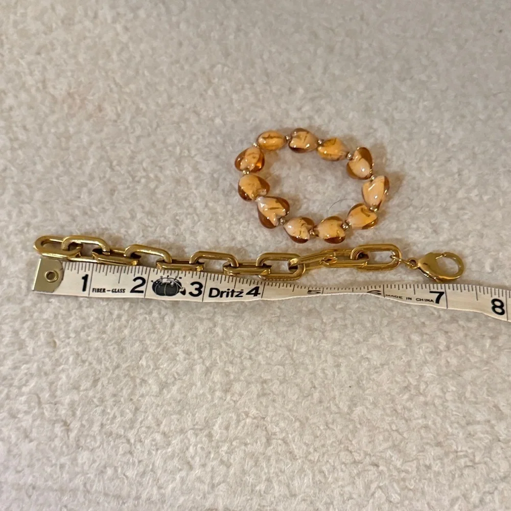 Evereve Chunky Gold Link and Peach Heart  Bracelet set